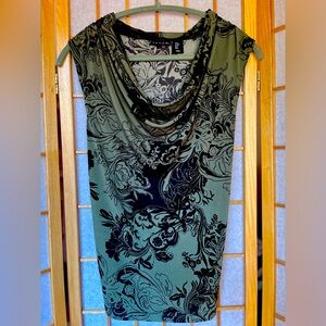 Tahari Green Cowell-Neck Sleeveless Blouse